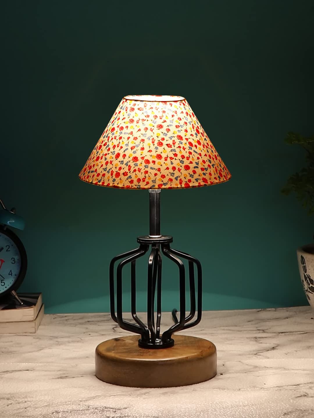 Multicolor Cotton Table lamp with Wood & Iron Base(117)