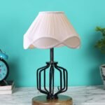 Vintage Off-White Shade Table lamp with Wood & Iron Base (118)