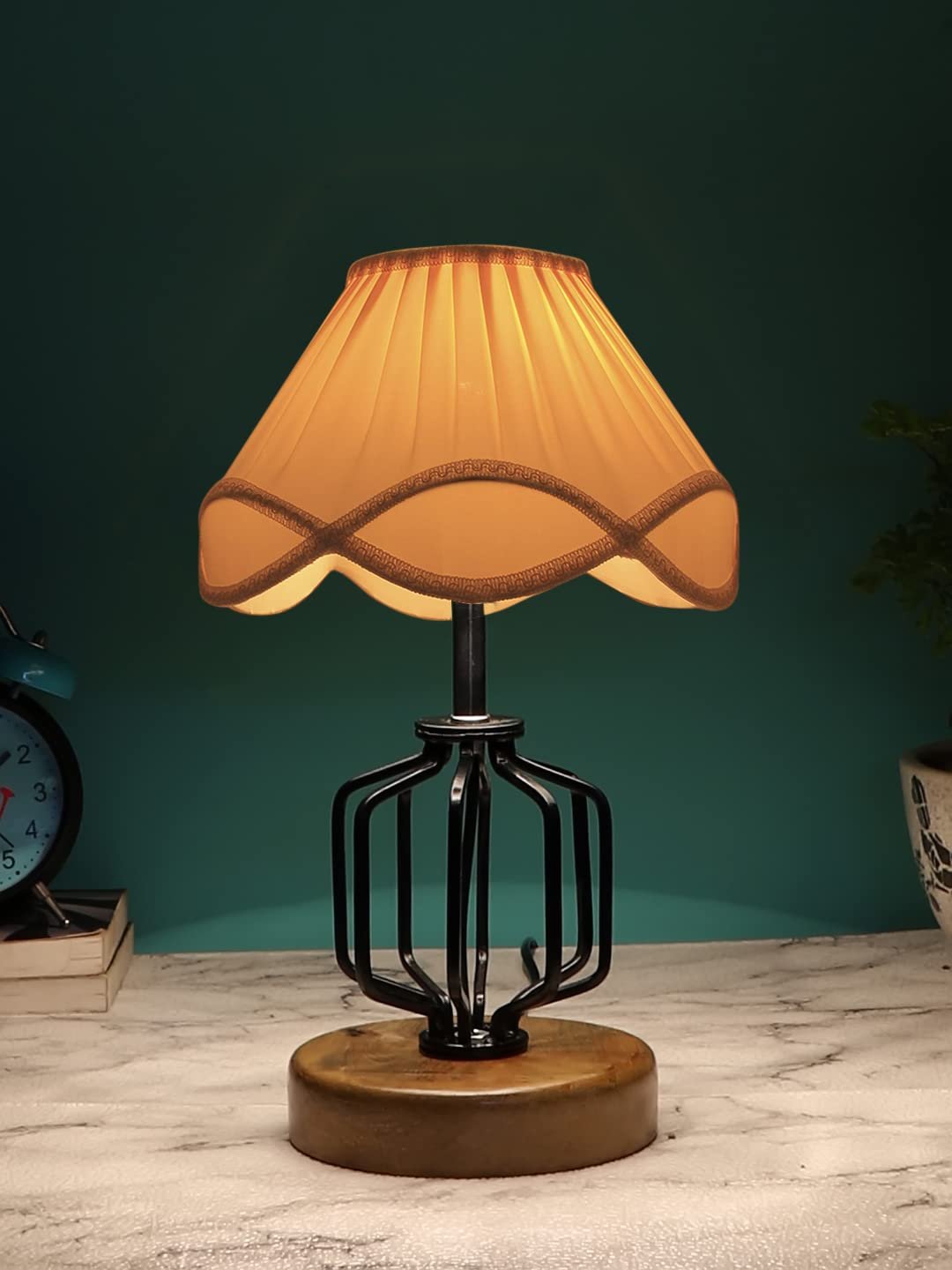 Vintage Off-White Shade Table lamp with Wood & Iron Base (118)