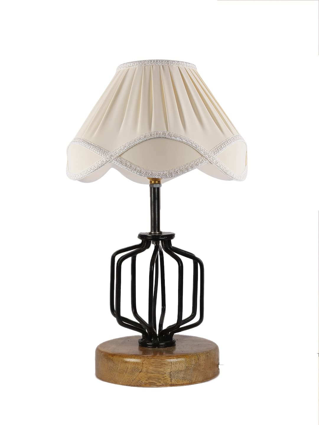 Vintage Off-White Shade Table lamp with Wood & Iron Base (118)