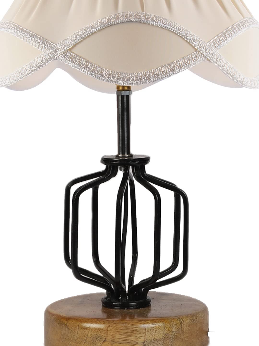 Vintage Off-White Shade Table lamp with Wood & Iron Base (118)