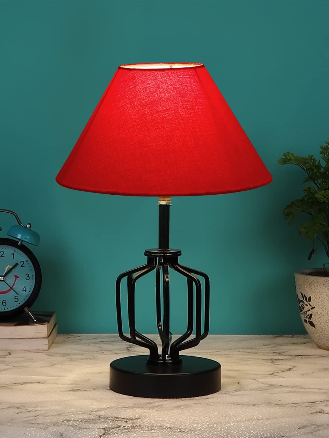 Red Cotton Table lamp with Iron Base(122)