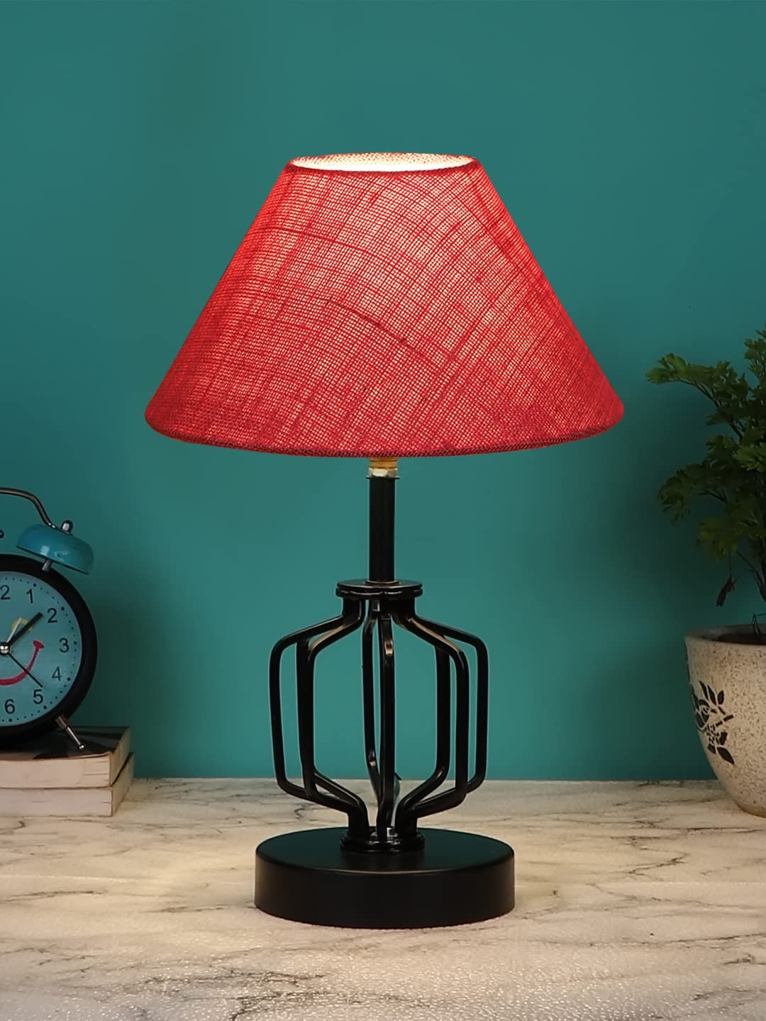 Pink Jute Table lamp with Iron Base(128)