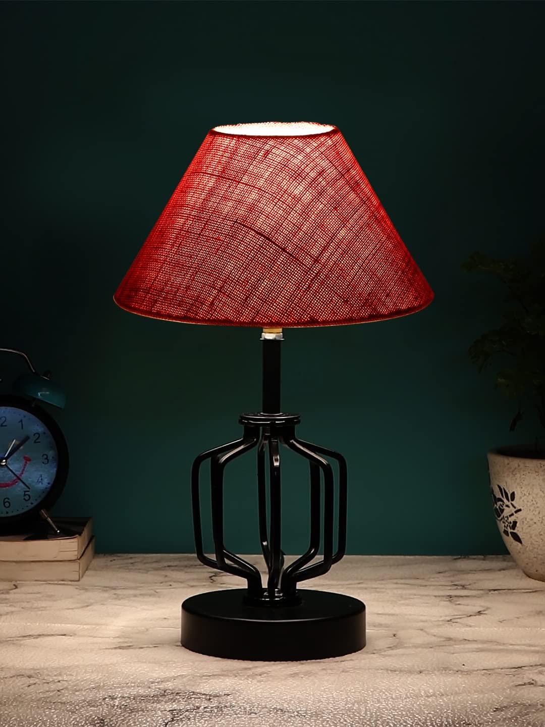 Pink Jute Table lamp with Iron Base(128)