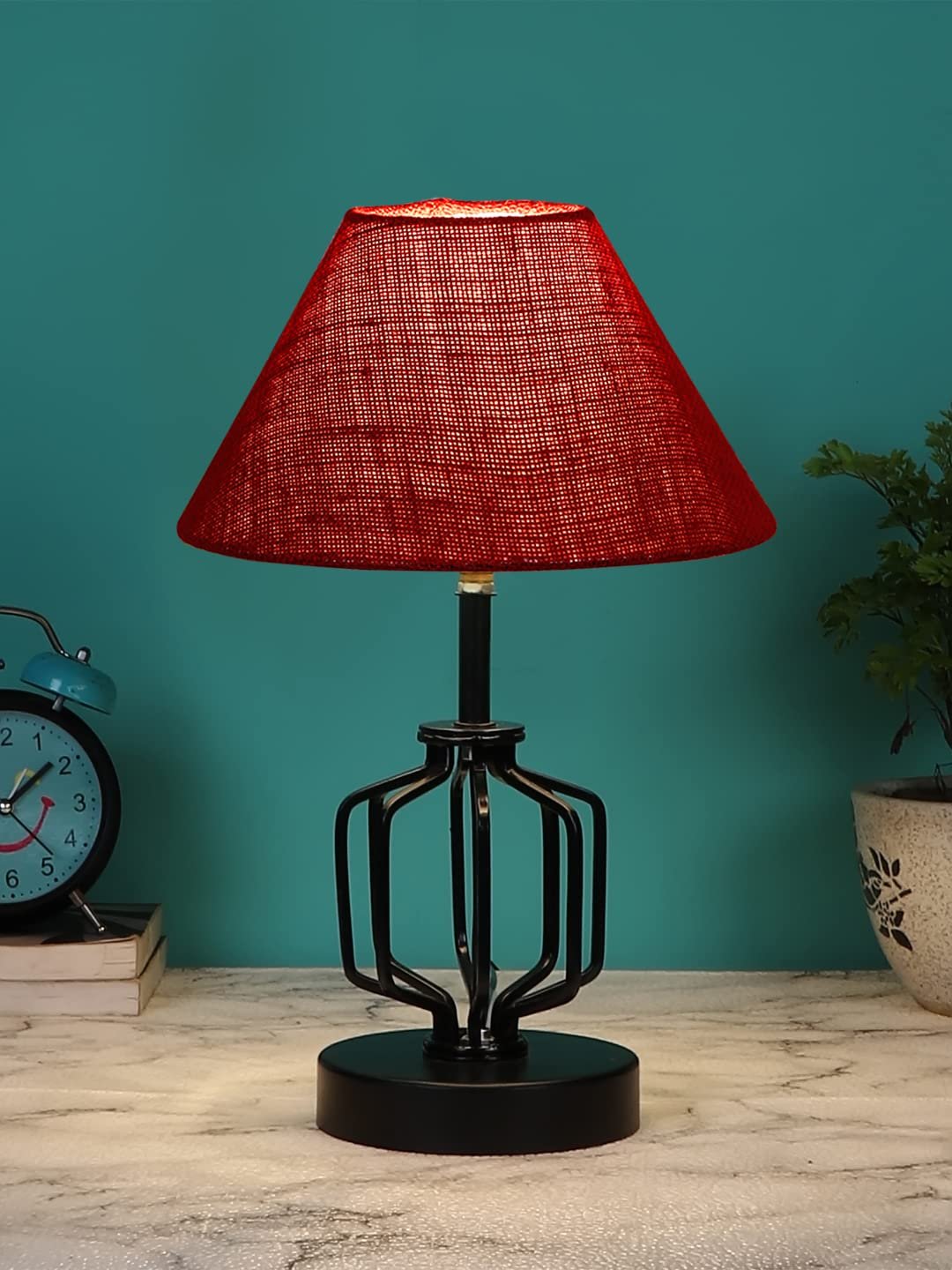 Maroon Jute Table lamp with Iron Base(129)