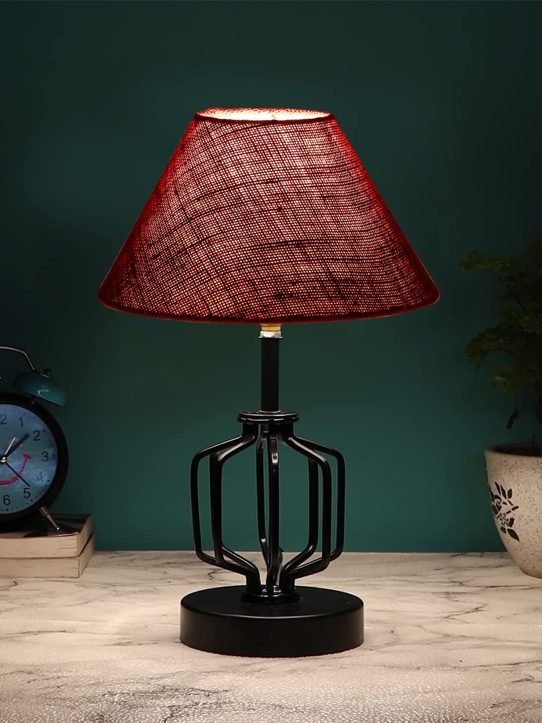 Maroon Jute Table lamp with Iron Base(129)