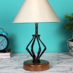 Off-White Cotton Table lamp with Wood & Iron Base