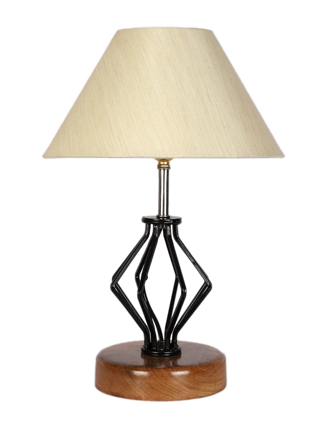 Off-White Cotton Table lamp with Wood & Iron Base