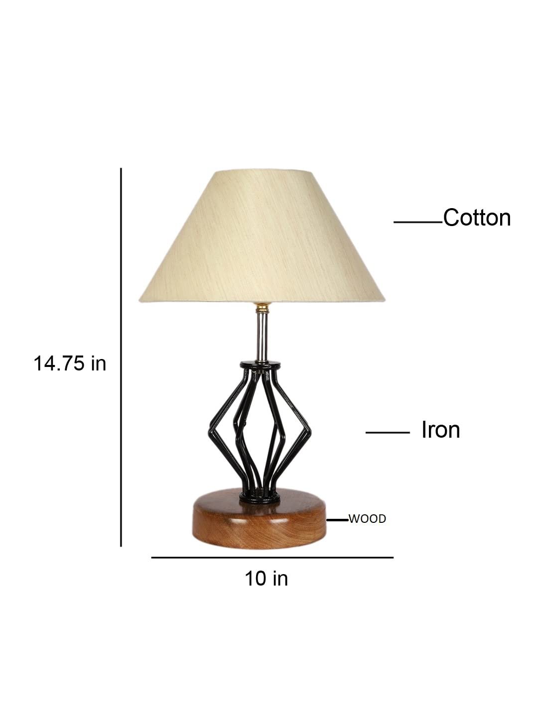 Off-White Cotton Table lamp with Wood & Iron Base