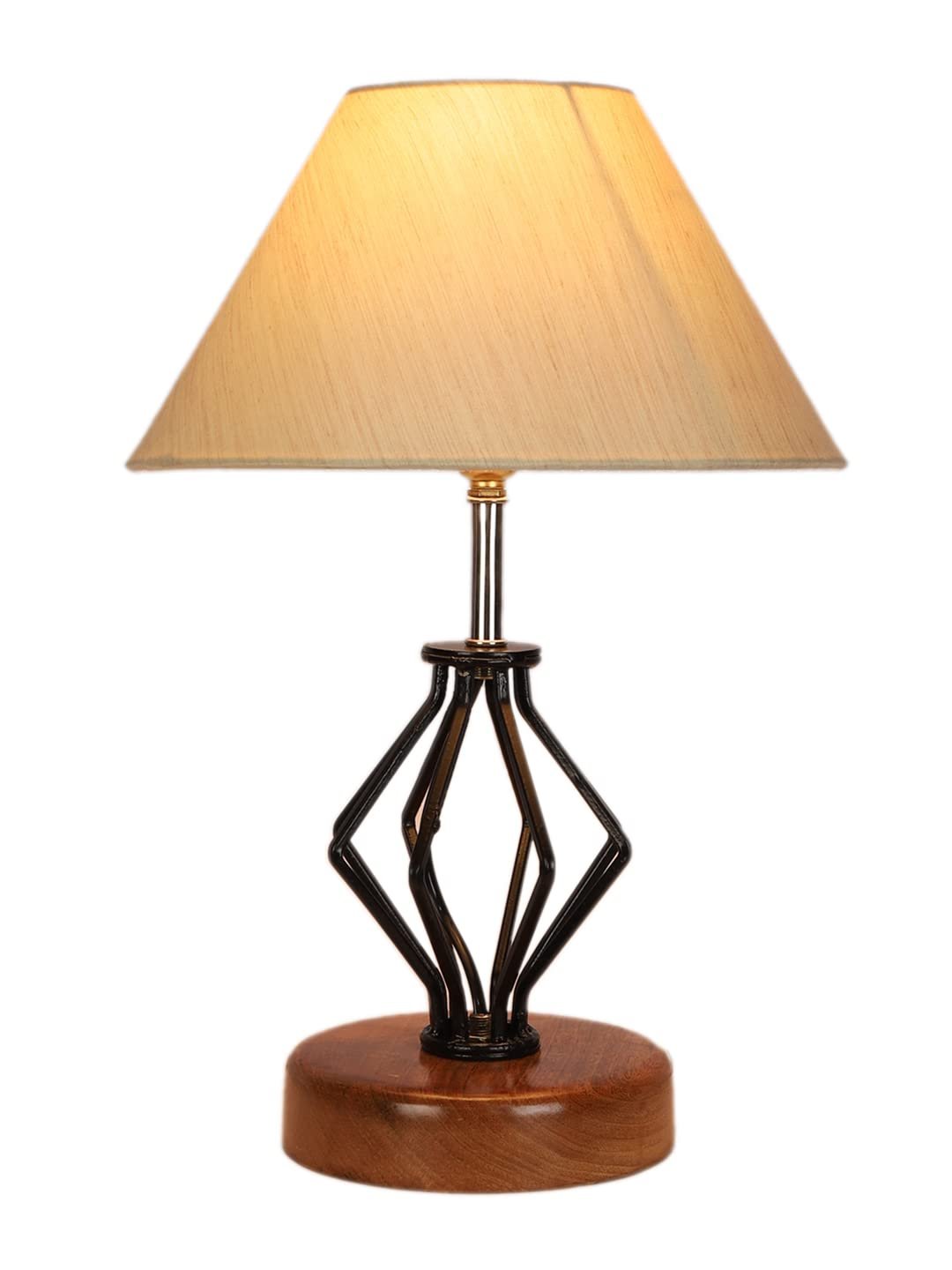 Off-White Cotton Table lamp with Wood & Iron Base