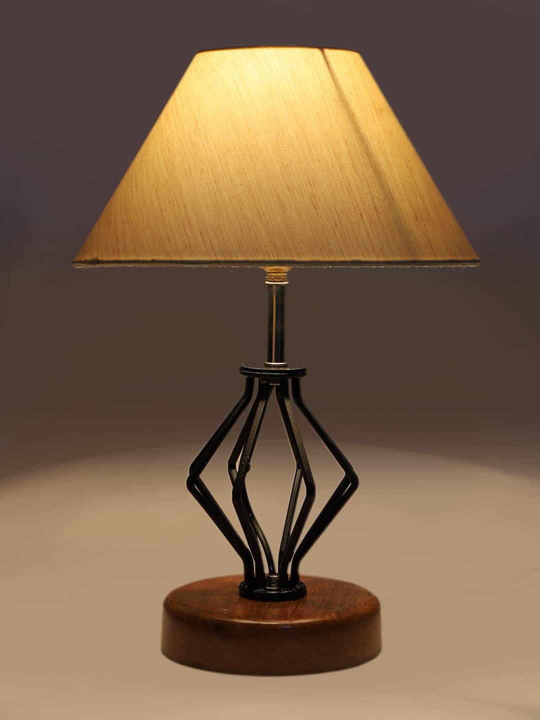 Off-White Cotton Table lamp with Wood & Iron Base