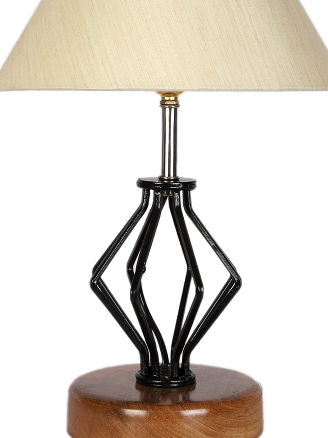 Off-White Cotton Table lamp with Wood & Iron Base