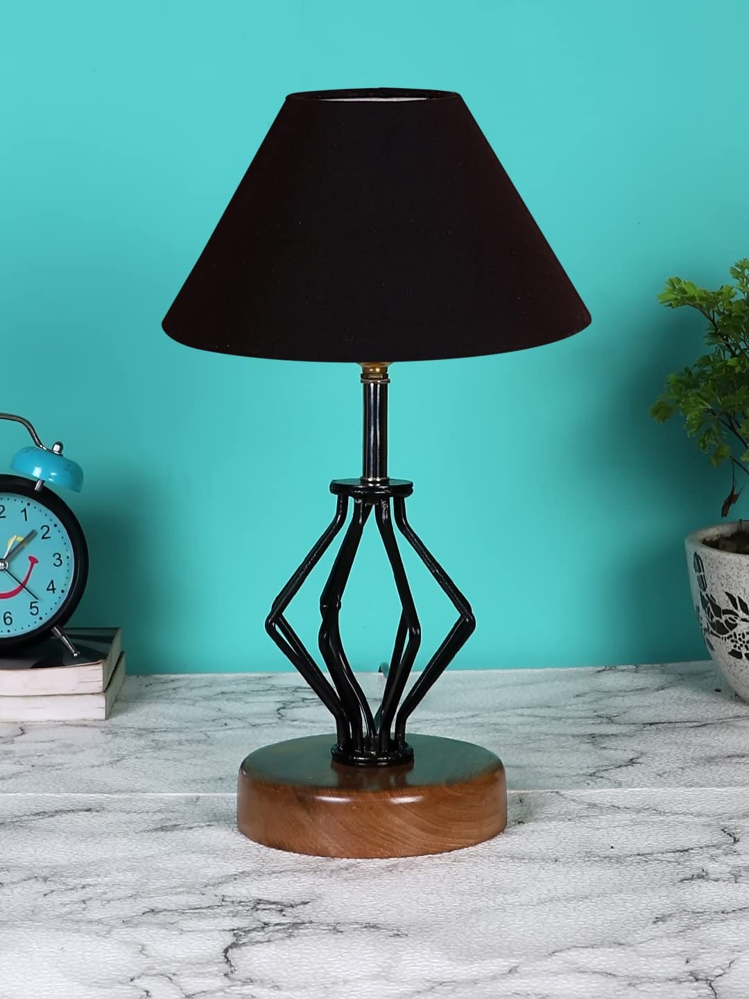 Black Cotton Table lamp with Wood & Iron Base(138)