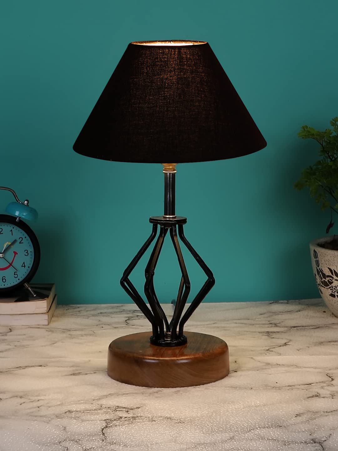 Black Cotton Table lamp with Wood & Iron Base(138)
