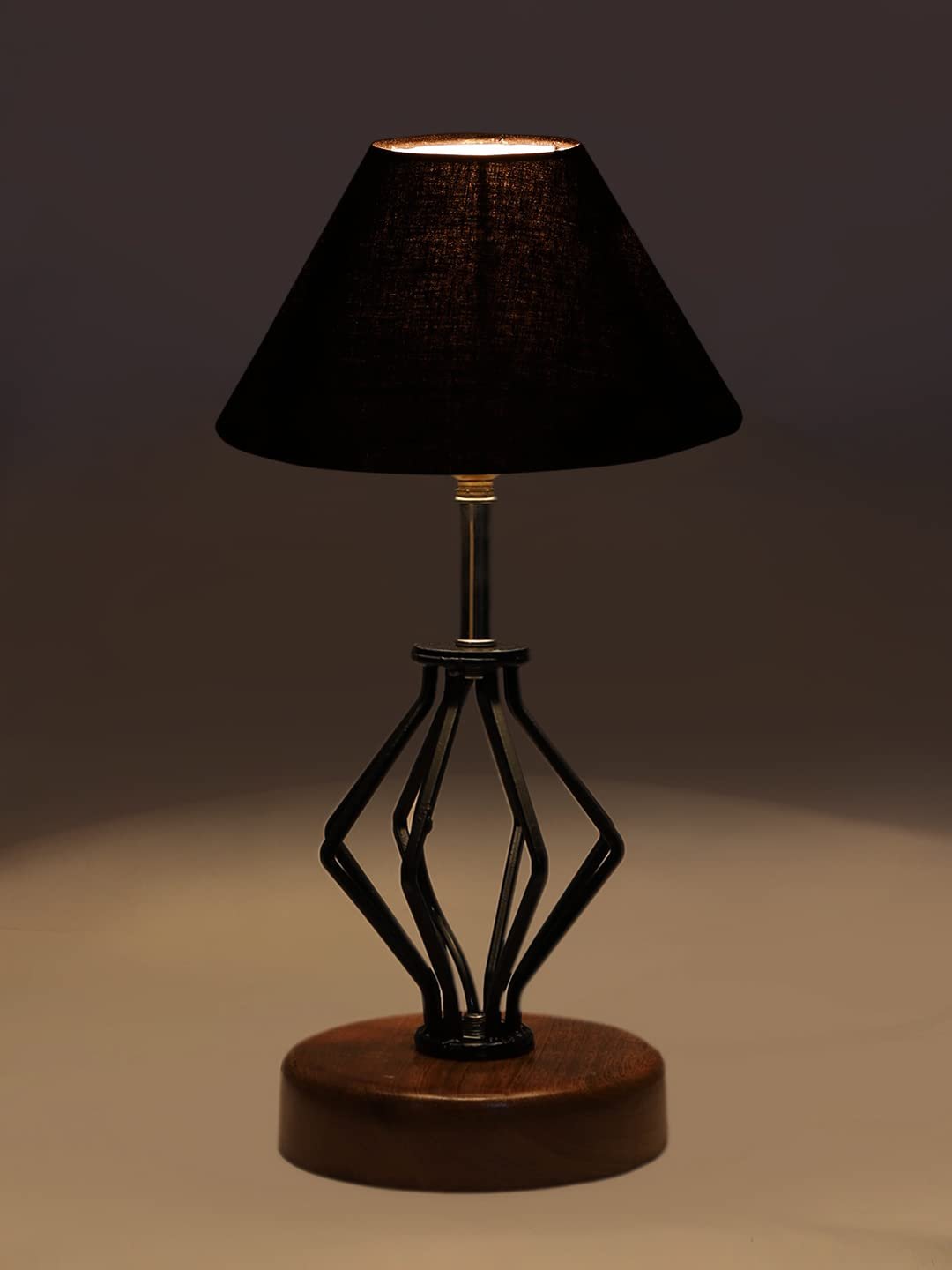 Black Cotton Table lamp with Wood & Iron Base(138)