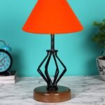 Orange Cotton Table lamp with Wood & Iron Base(140)
