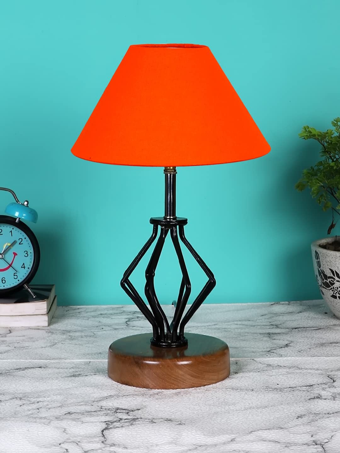 Orange Cotton Table lamp with Wood & Iron Base(140)