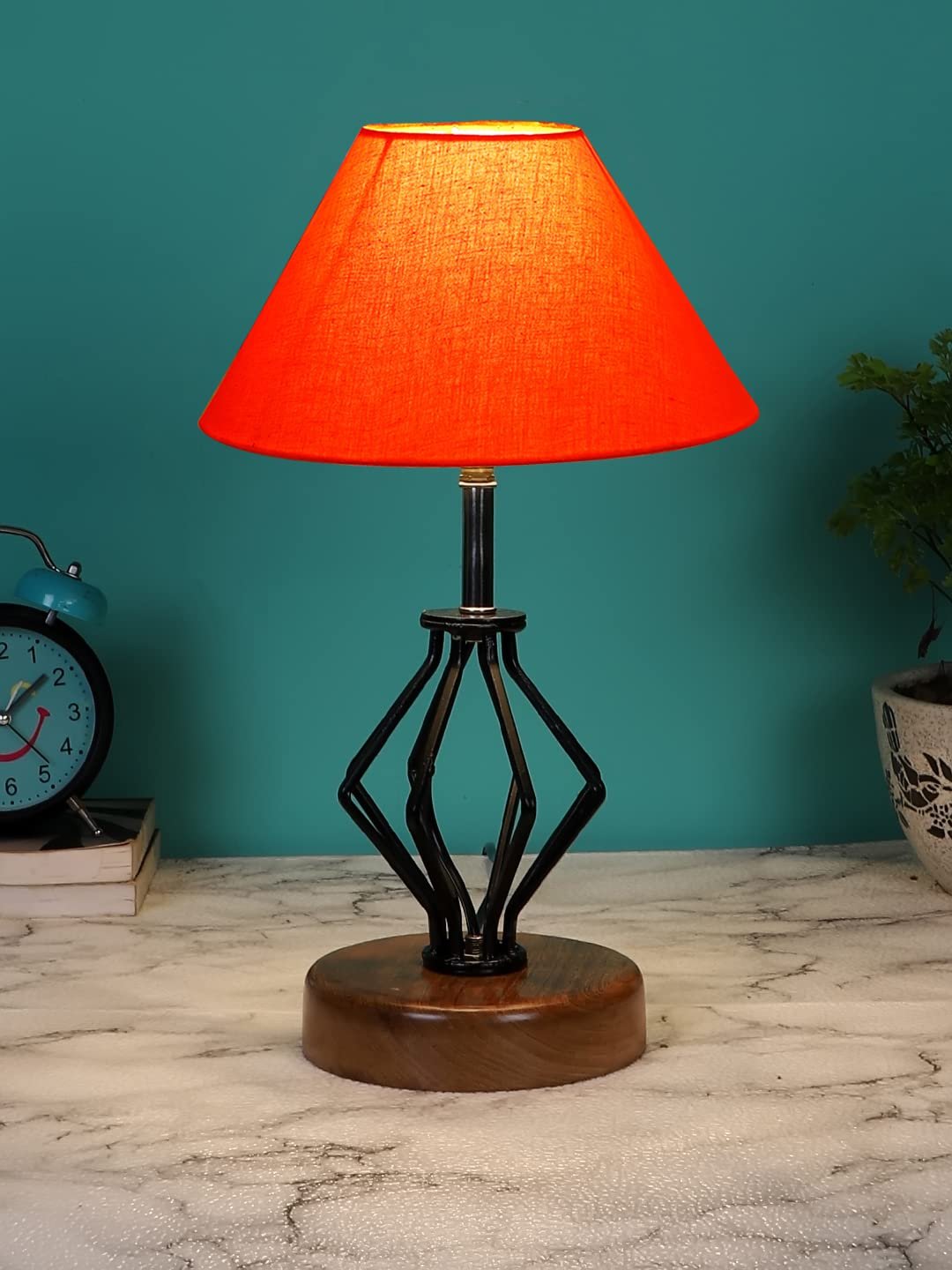 Orange Cotton Table lamp with Wood & Iron Base(140)