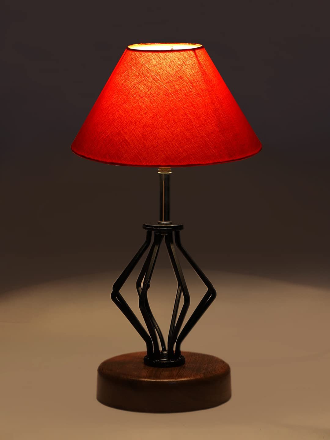 Orange Cotton Table lamp with Wood & Iron Base(140)