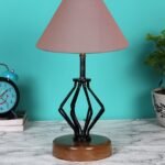 Grey Cotton Table lamp with Wood & Iron Base(142)