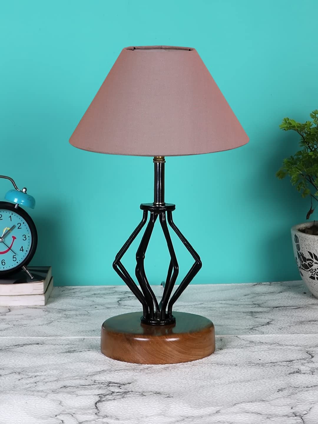 Grey Cotton Table lamp with Wood & Iron Base(142)