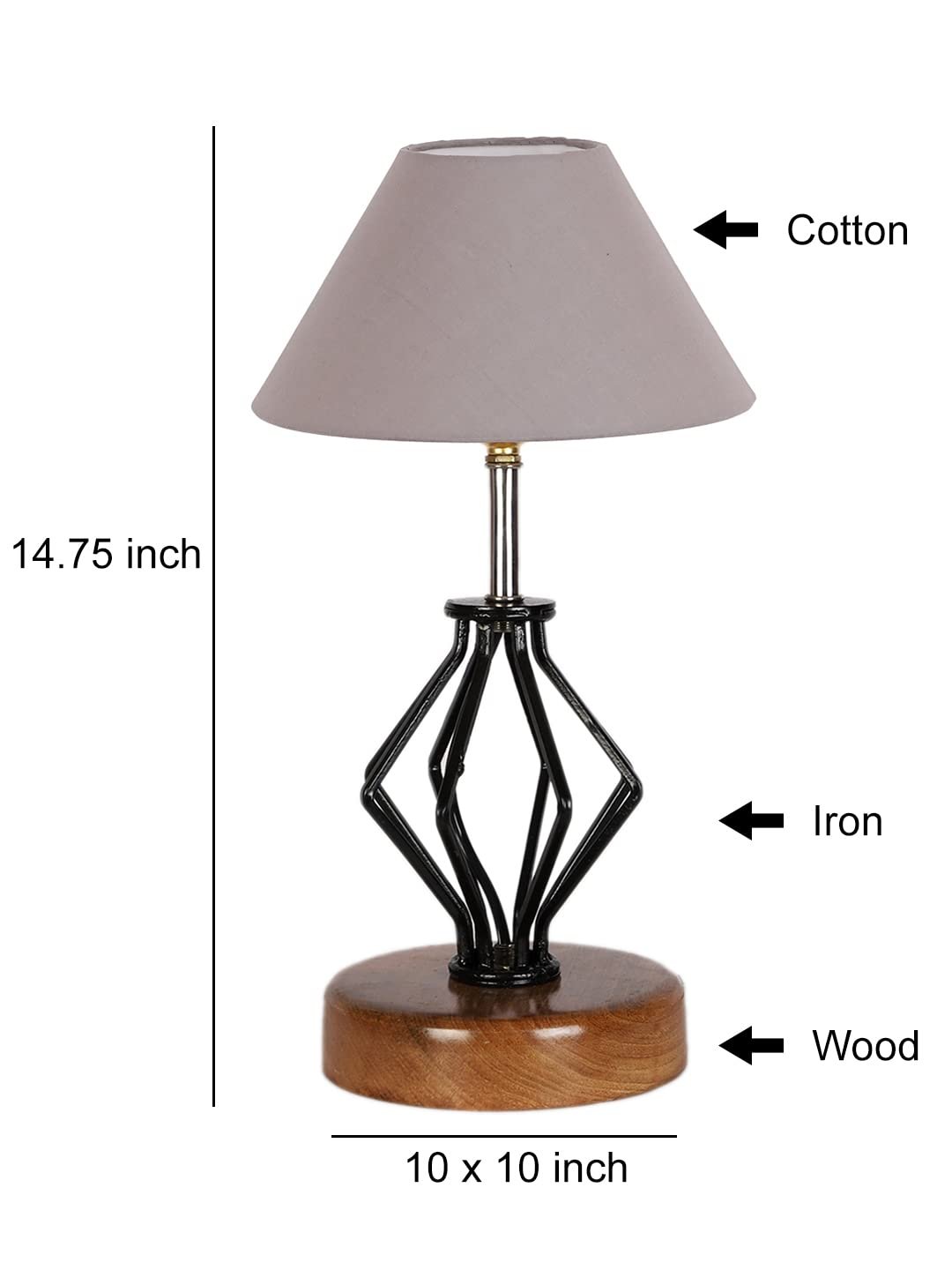 Grey Cotton Table lamp with Wood & Iron Base(142)
