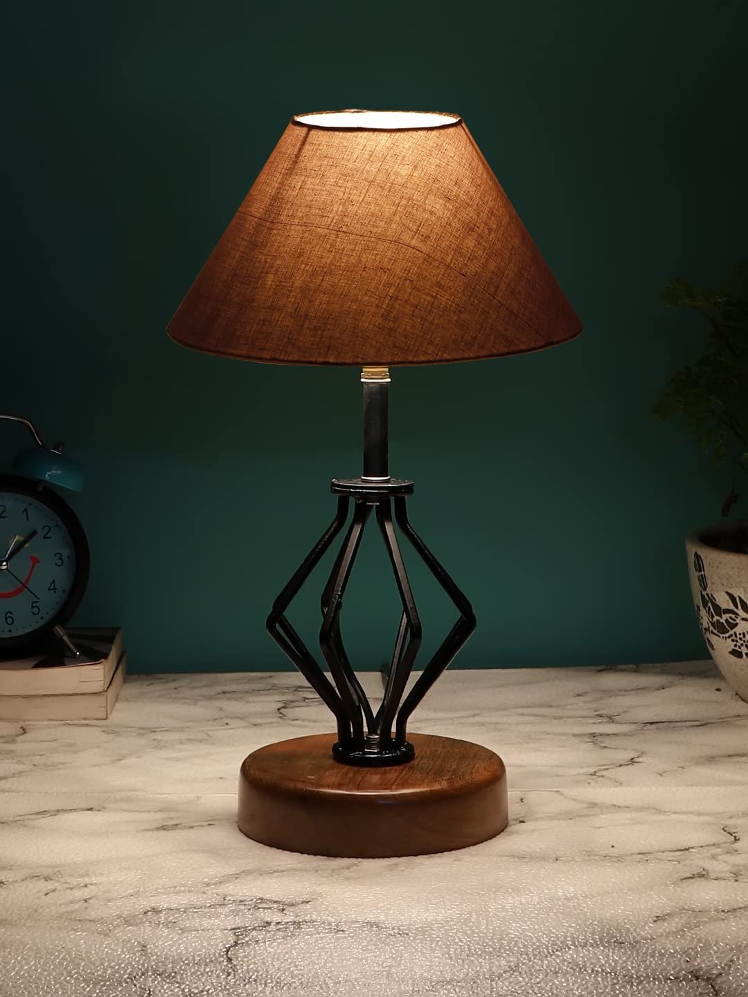 Grey Cotton Table lamp with Wood & Iron Base(142)