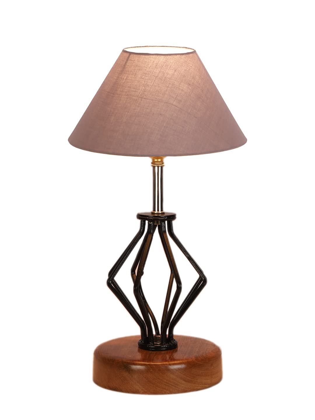 Grey Cotton Table lamp with Wood & Iron Base(142)