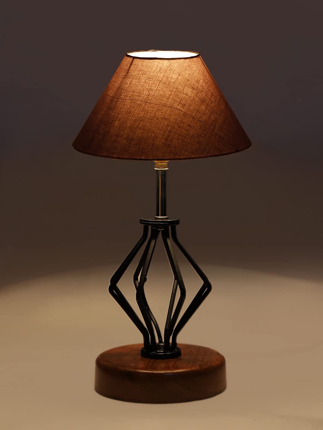 Grey Cotton Table lamp with Wood & Iron Base(142)