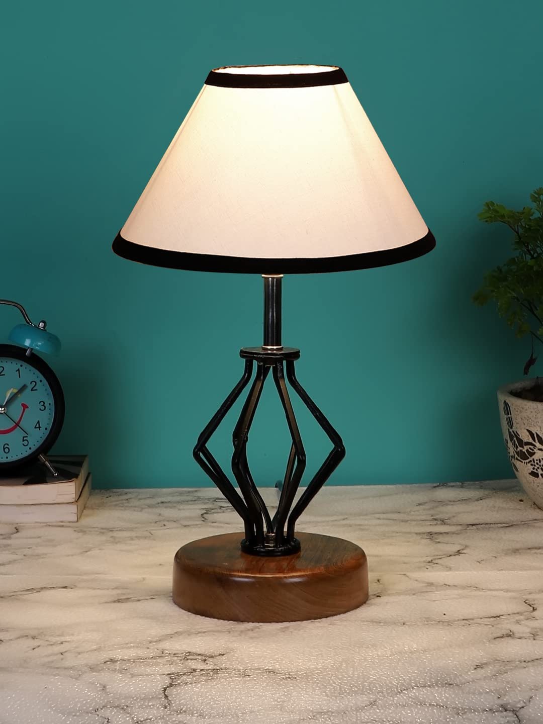 Multicolor Cotton Table lamp with Wood & Iron Base(143)