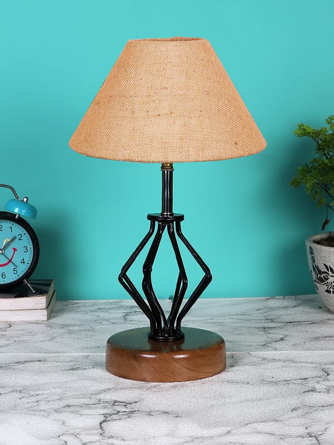 Beige Jute Table lamp with Wood & Iron Base(144)