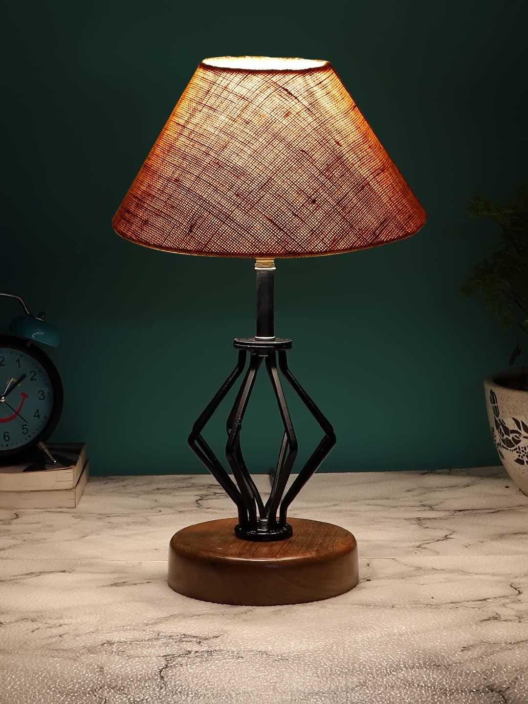Beige Jute Table lamp with Wood & Iron Base(144)
