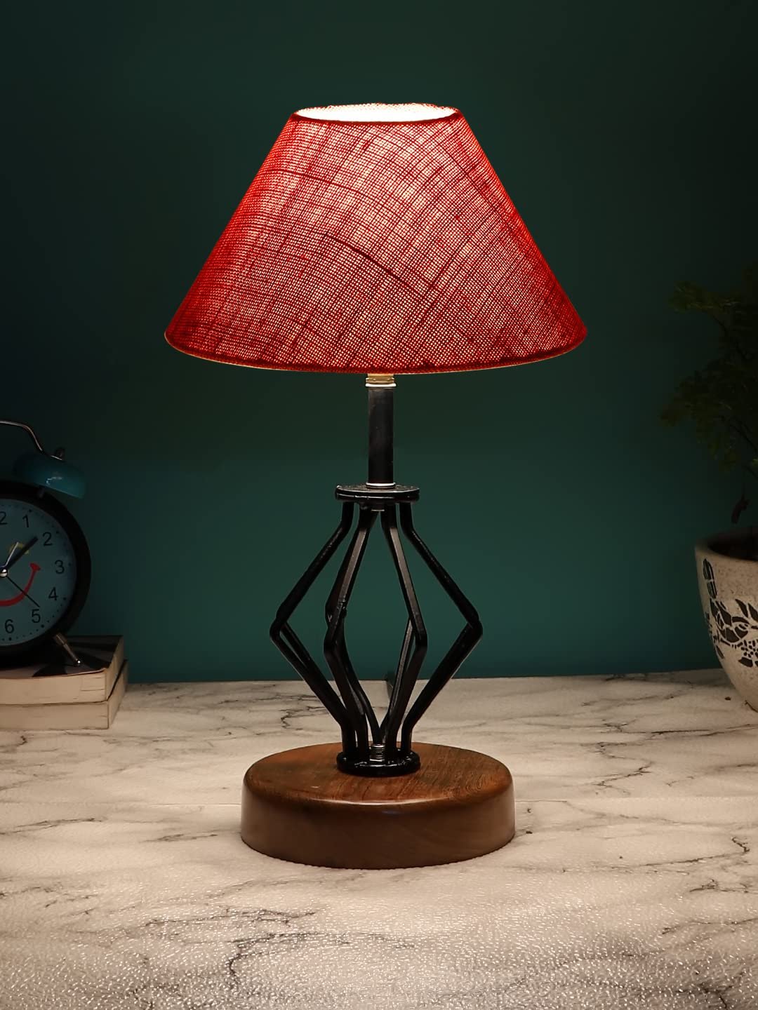Pink Jute Table lamp with Wood & Iron Base(145)