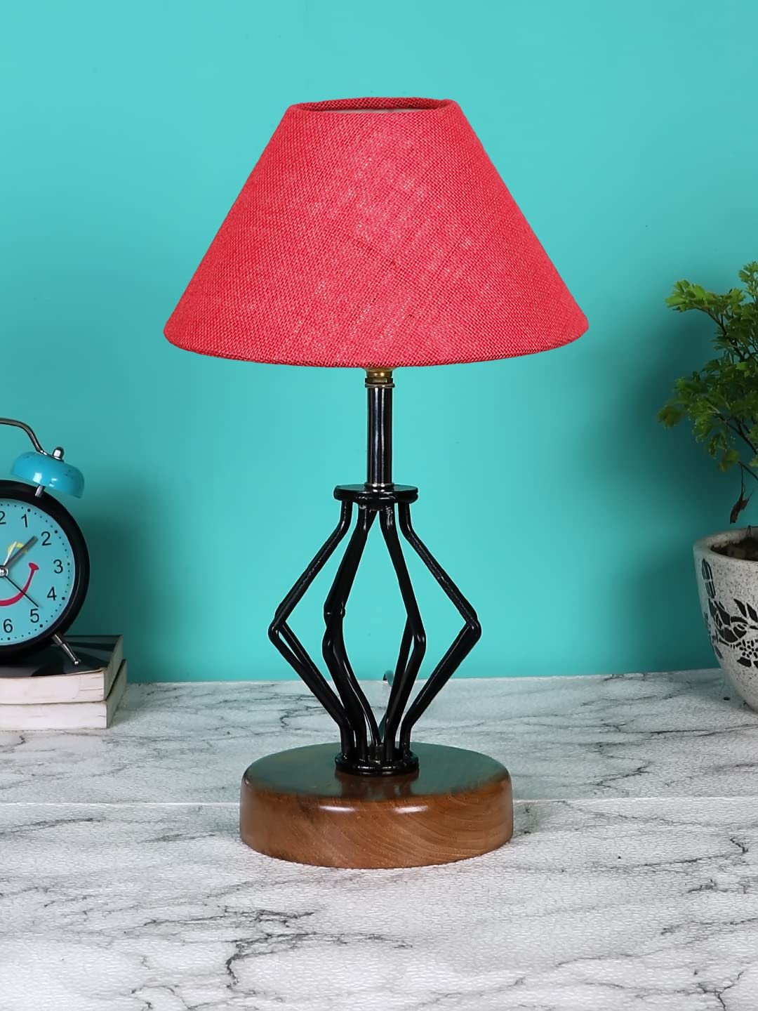 Pink Jute Table lamp with Wood & Iron Base(145)