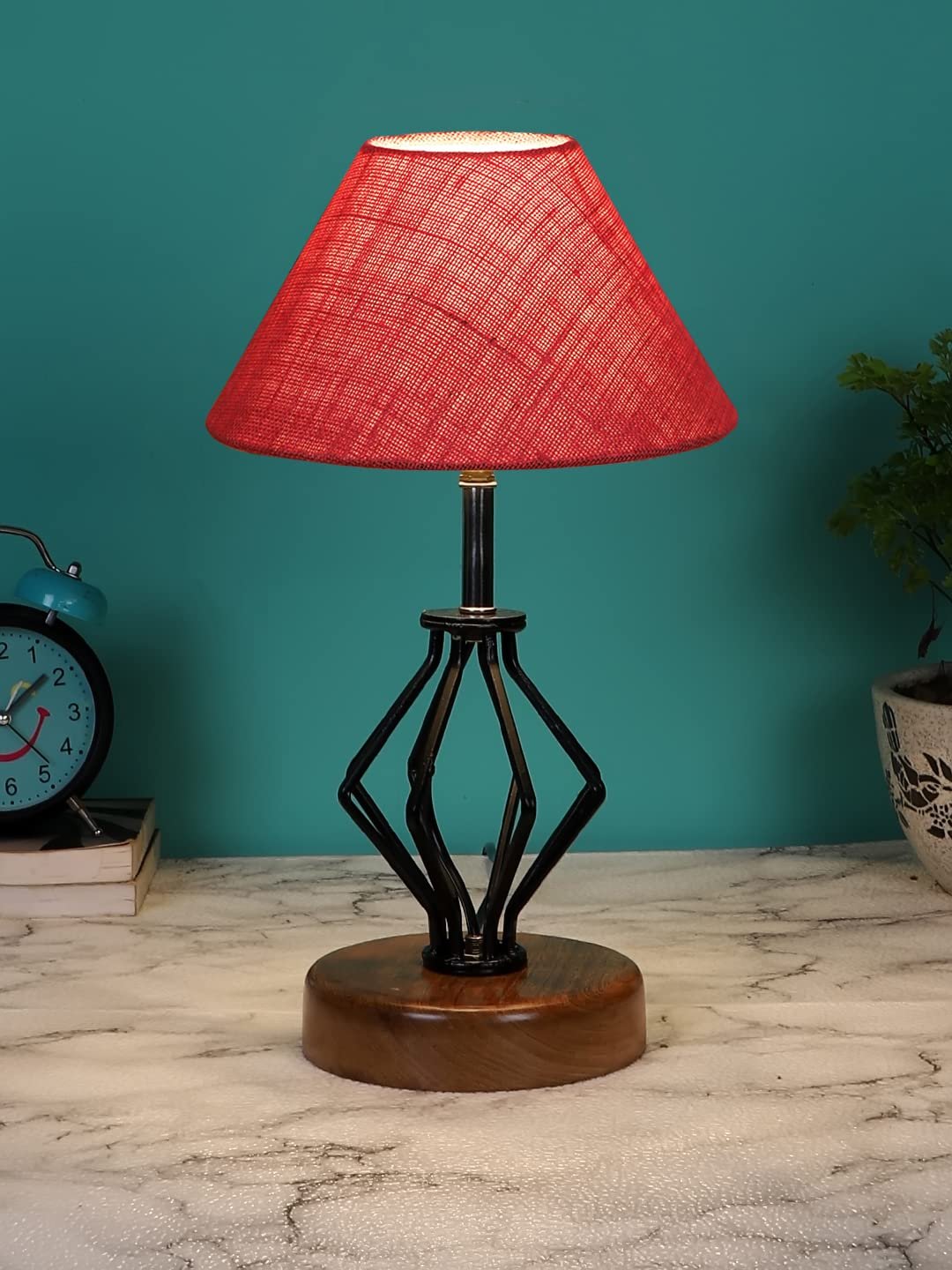 Pink Jute Table lamp with Wood & Iron Base(145)