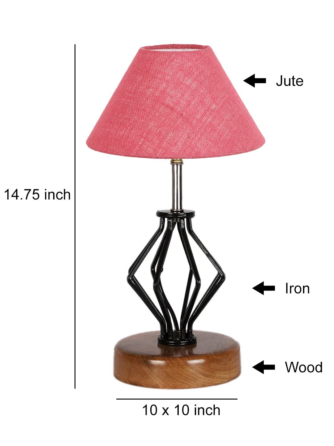 Pink Jute Table lamp with Wood & Iron Base(145)