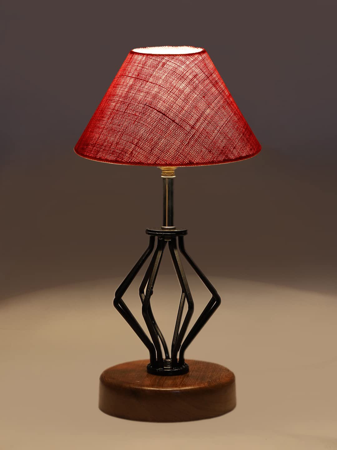 Pink Jute Table lamp with Wood & Iron Base(145)