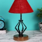 Maroon Jute Table lamp with Wood & Iron Base(146)