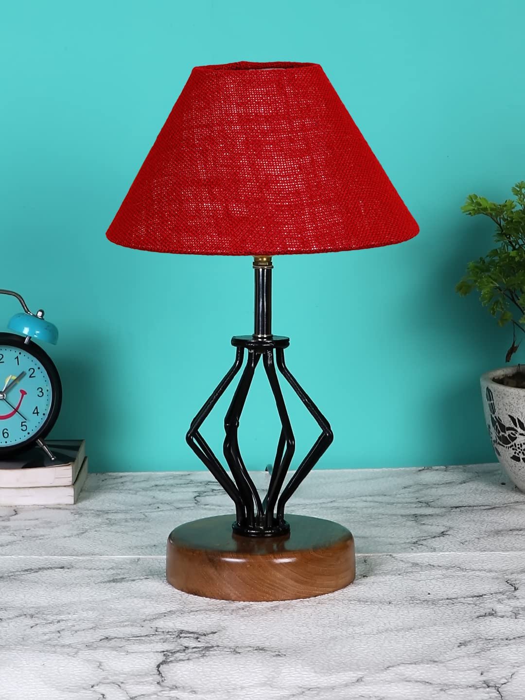 Maroon Jute Table lamp with Wood & Iron Base(146)