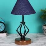 Blue Jute Table lamp with Wood & Iron Base(147)
