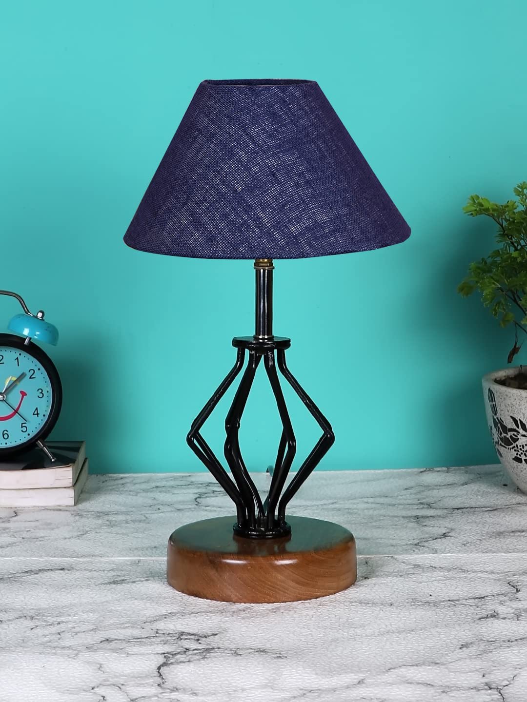 Blue Jute Table lamp with Wood & Iron Base(147)