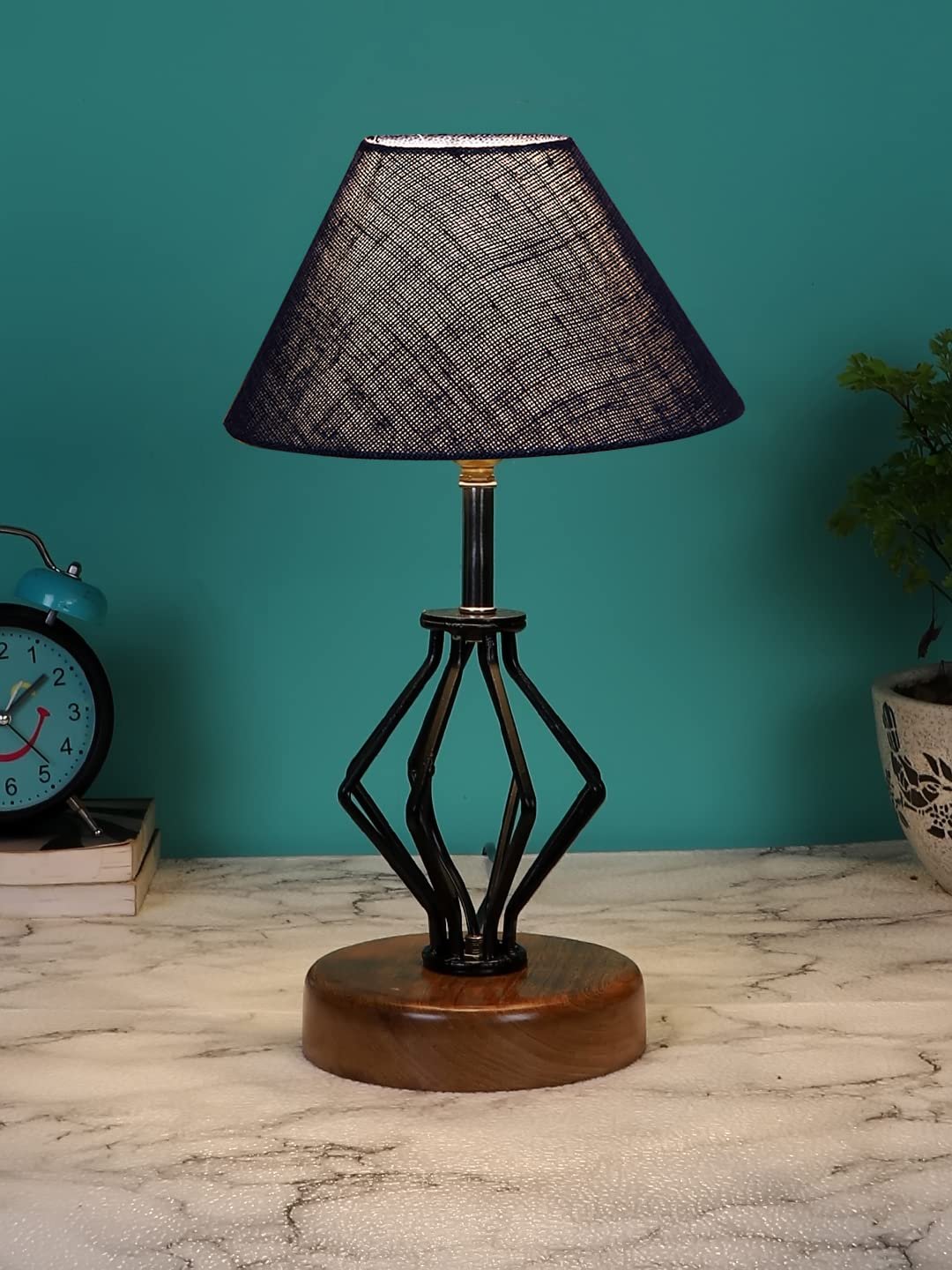 Blue Jute Table lamp with Wood & Iron Base(147)