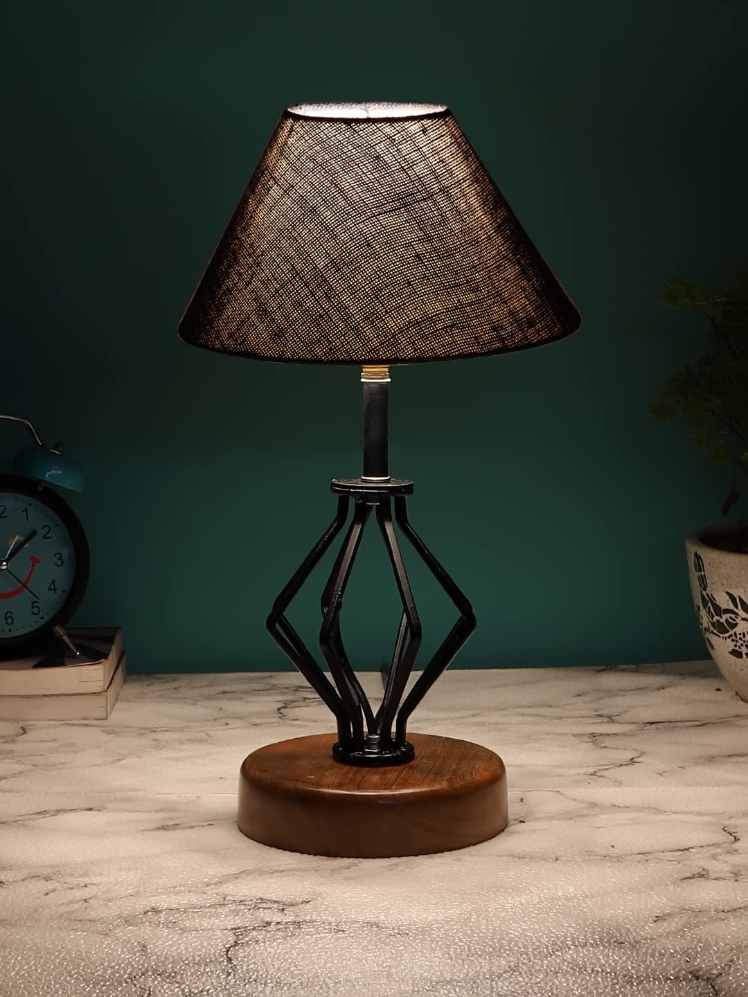 Blue Jute Table lamp with Wood & Iron Base(147)