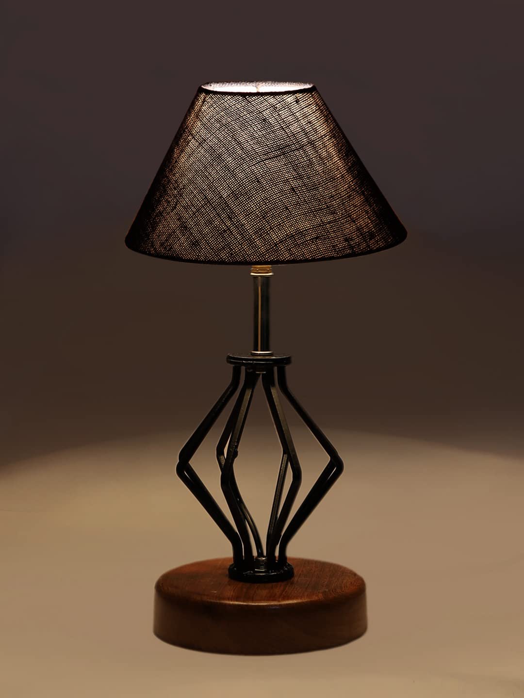 Blue Jute Table lamp with Wood & Iron Base(147)