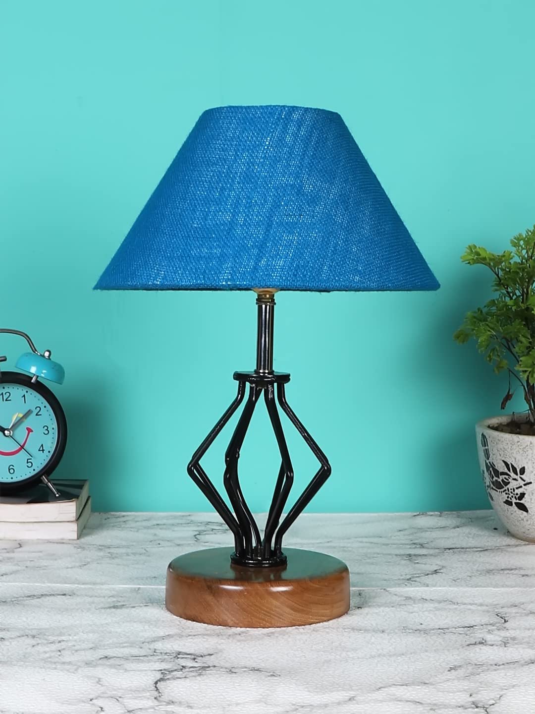 Turquoise Jute Table lamp with Wood & Iron Base(148)