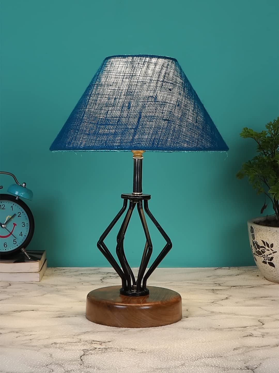 Turquoise Jute Table lamp with Wood & Iron Base(148)