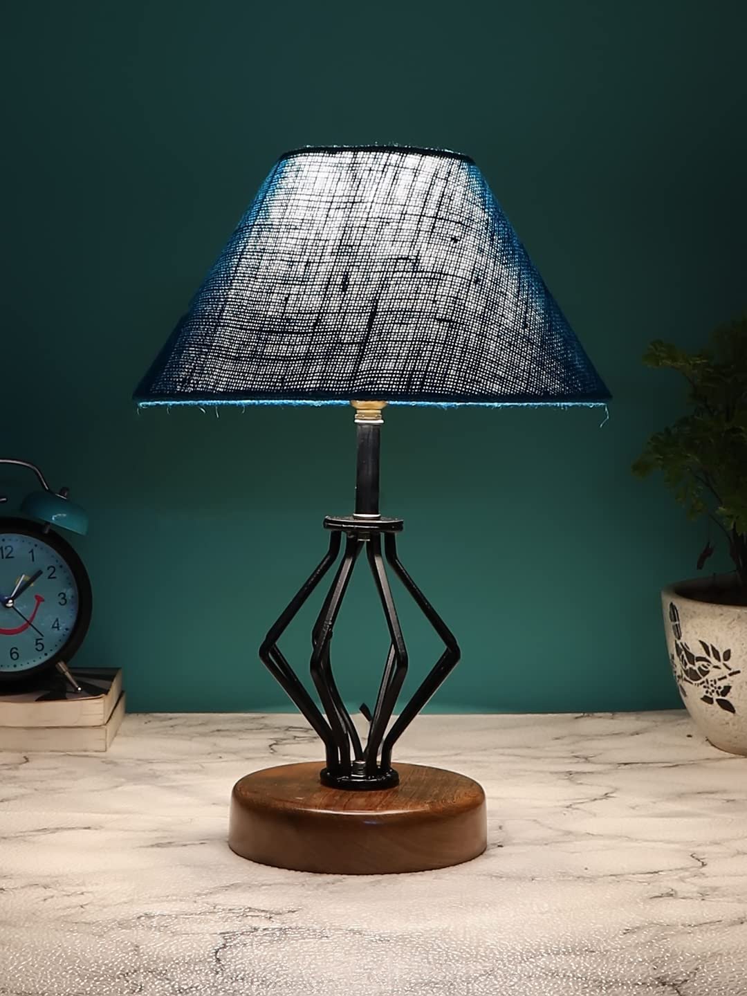 Turquoise Jute Table lamp with Wood & Iron Base(148)