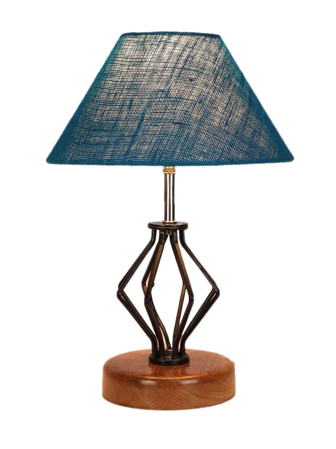 Turquoise Jute Table lamp with Wood & Iron Base(148)