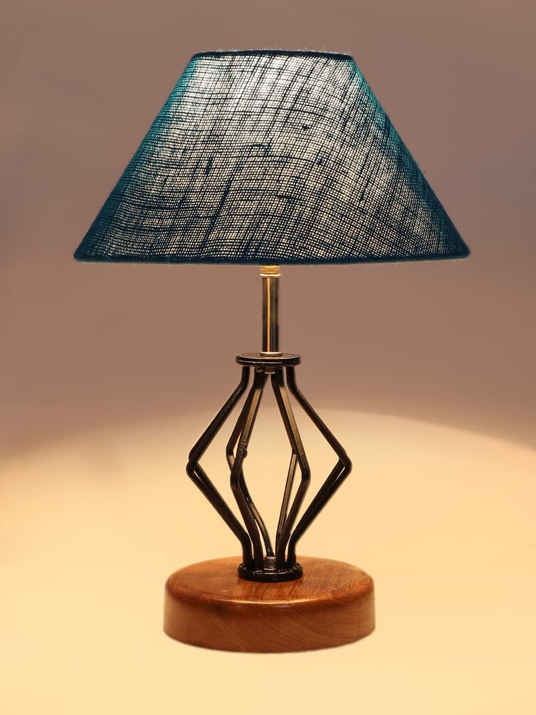 Turquoise Jute Table lamp with Wood & Iron Base(148)