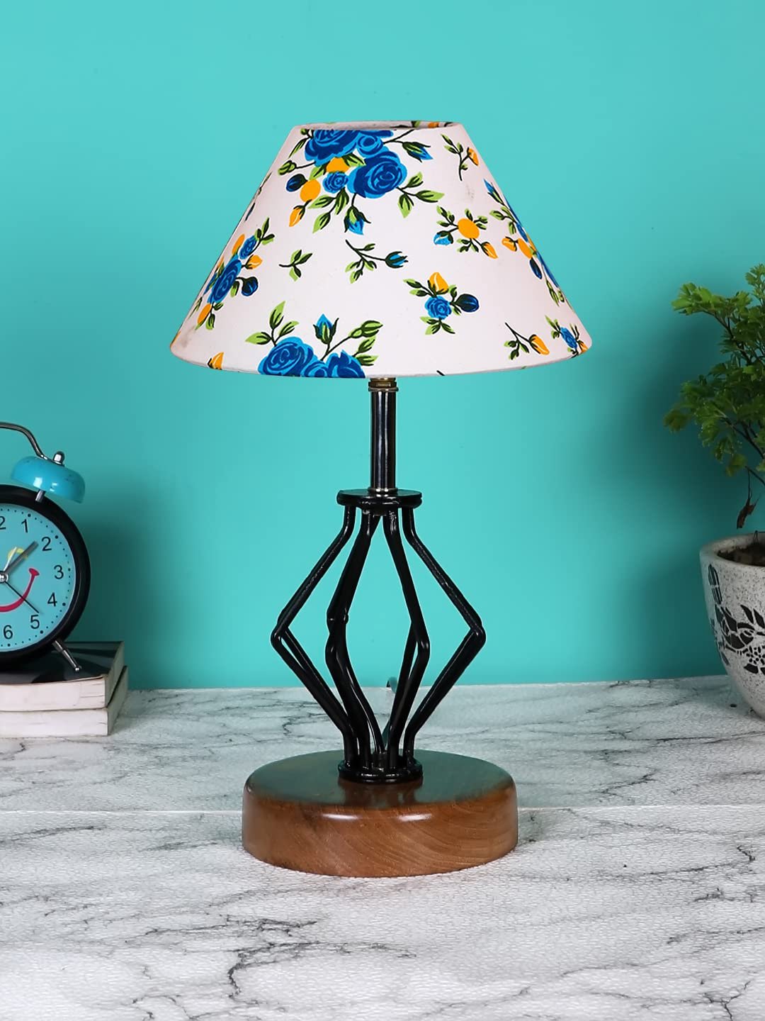 Multicolor Cotton Table lamp with Wood & Iron Base(149)